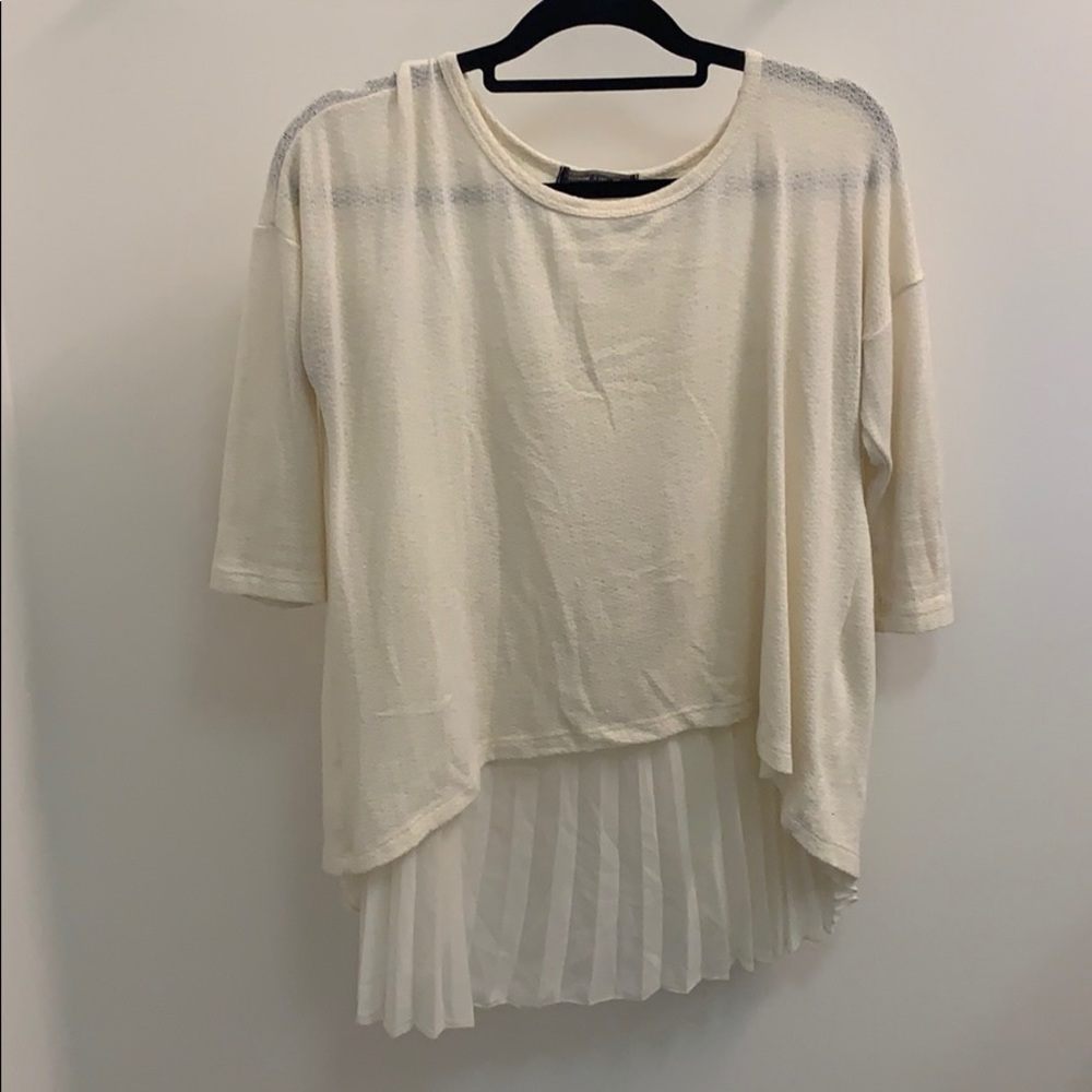 Flowy Cream Sweater Top with Silk Accordion Detail